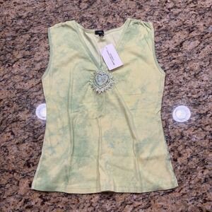 NEW Storm Womens Green Tie Dye Lace Heart Sequin V-Neck Tank Top Size M v